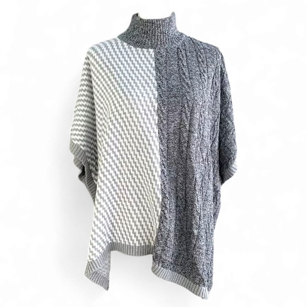 Chicos Womens Poncho Cable Knit Grey Mock Turtleneck Size One Size OS New Tags